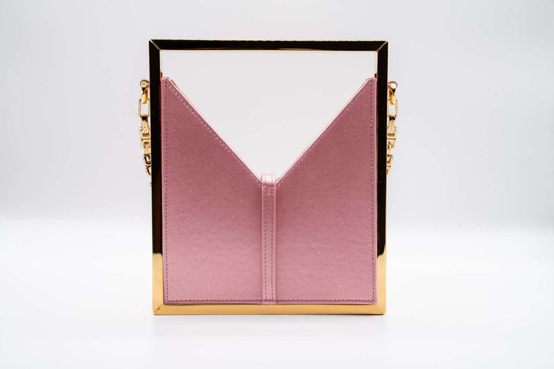 Givenchy Pink Satin Gold Frame Chain Micro Cut Out Bag