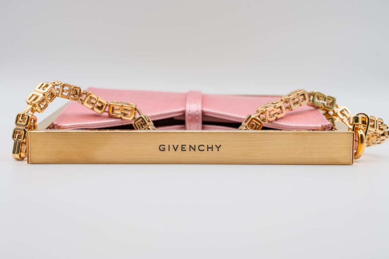 Givenchy Pink Satin Gold Frame Chain Micro Cut Out Bag