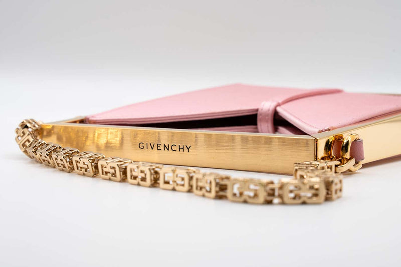 Givenchy Pink Satin Gold Frame Chain Micro Cut Out Bag