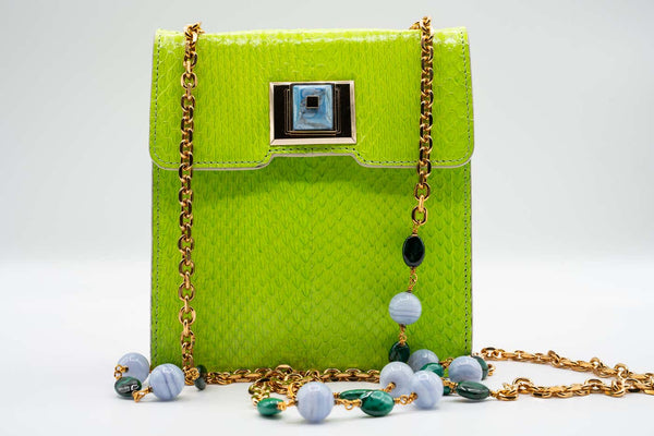 Andrew GN Green Snakeskin Pocket Bag Semi-Precious Stones