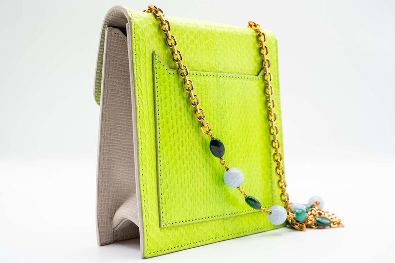 Andrew GN Green Snakeskin Pocket Bag Semi-Precious Stones