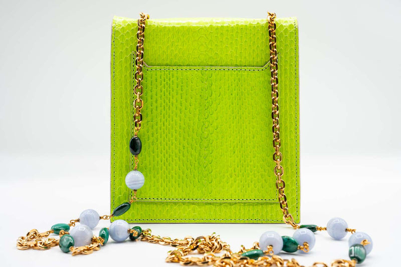 Andrew GN Green Snakeskin Pocket Bag Semi-Precious Stones