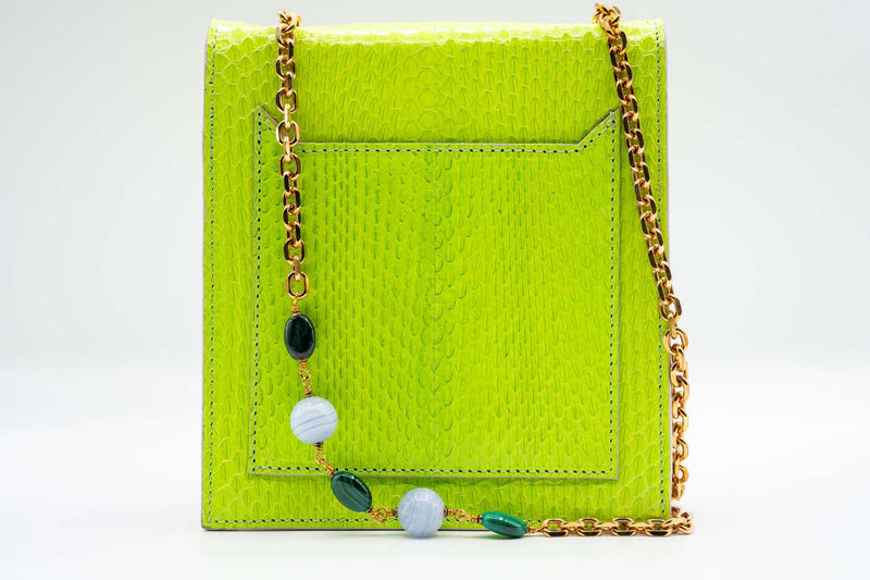 Andrew GN Green Snakeskin Pocket Bag Semi-Precious Stones