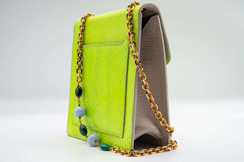 Andrew GN Green Snakeskin Pocket Bag Semi-Precious Stones