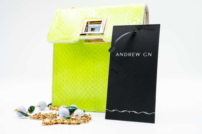 Andrew GN Green Snakeskin Pocket Bag Semi-Precious Stones