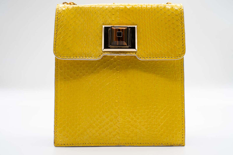 Andrew Gn Yellow Snakeskin Pocket Tigers Eye Pocket Bag