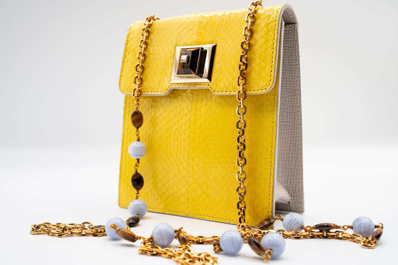 Andrew Gn Yellow Snakeskin Pocket Tigers Eye Pocket Bag