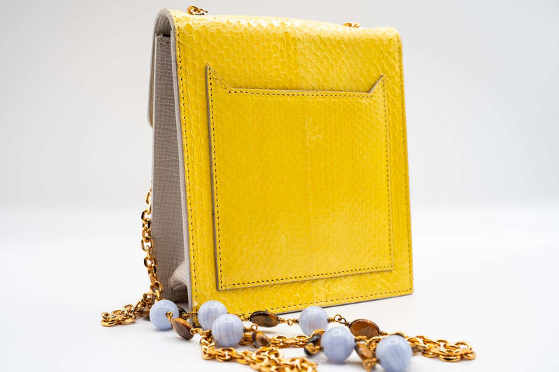 Andrew Gn Yellow Snakeskin Pocket Tigers Eye Pocket Bag