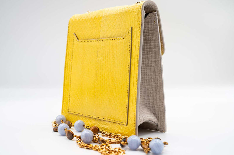 Andrew Gn Yellow Snakeskin Pocket Tigers Eye Pocket Bag