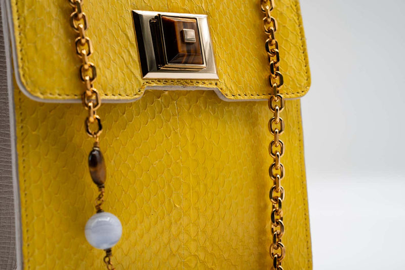 Andrew Gn Yellow Snakeskin Pocket Tigers Eye Pocket Bag