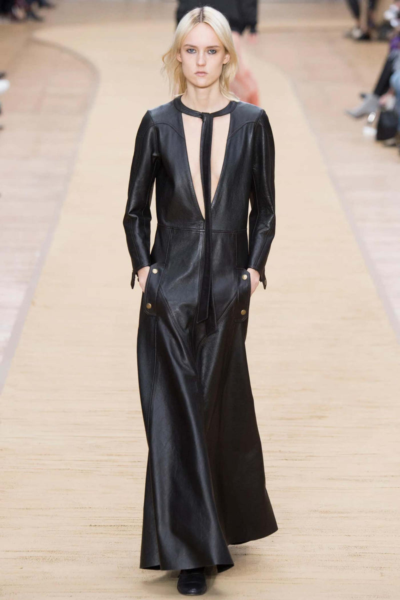 Chloe Fall 2016 Black Leather Maxi Dress Runway Look #42