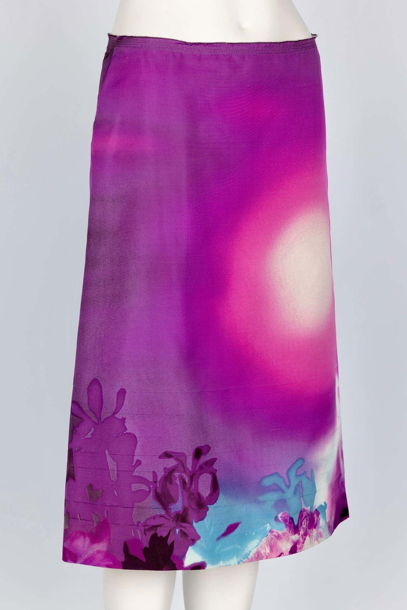 PRADA FALL 2004 PURPLE PINK OMBRE SCENIC PRINT SILK SKIRT