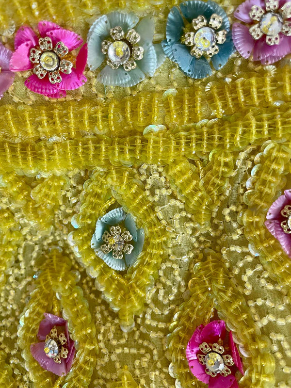 Extraordinary 1960s Unlabeled Yellow Beaded & Sequins Embellished Dress