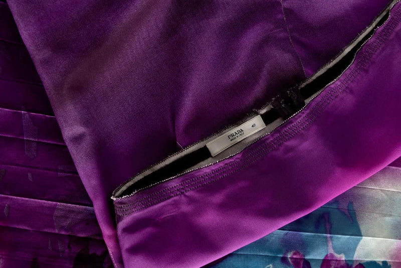 PRADA FALL 2004 PURPLE PINK OMBRE SCENIC PRINT SILK SKIRT