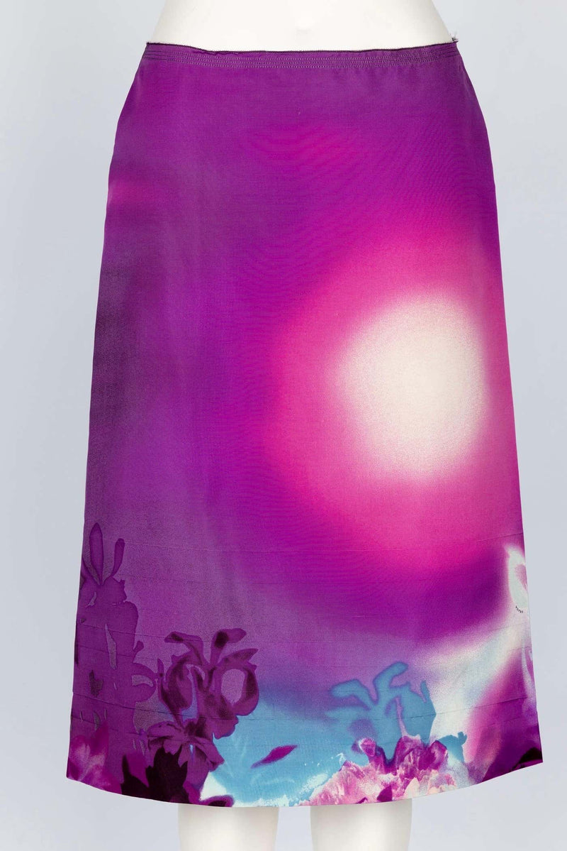 PRADA FALL 2004 PURPLE PINK OMBRE SCENIC PRINT SILK SKIRT