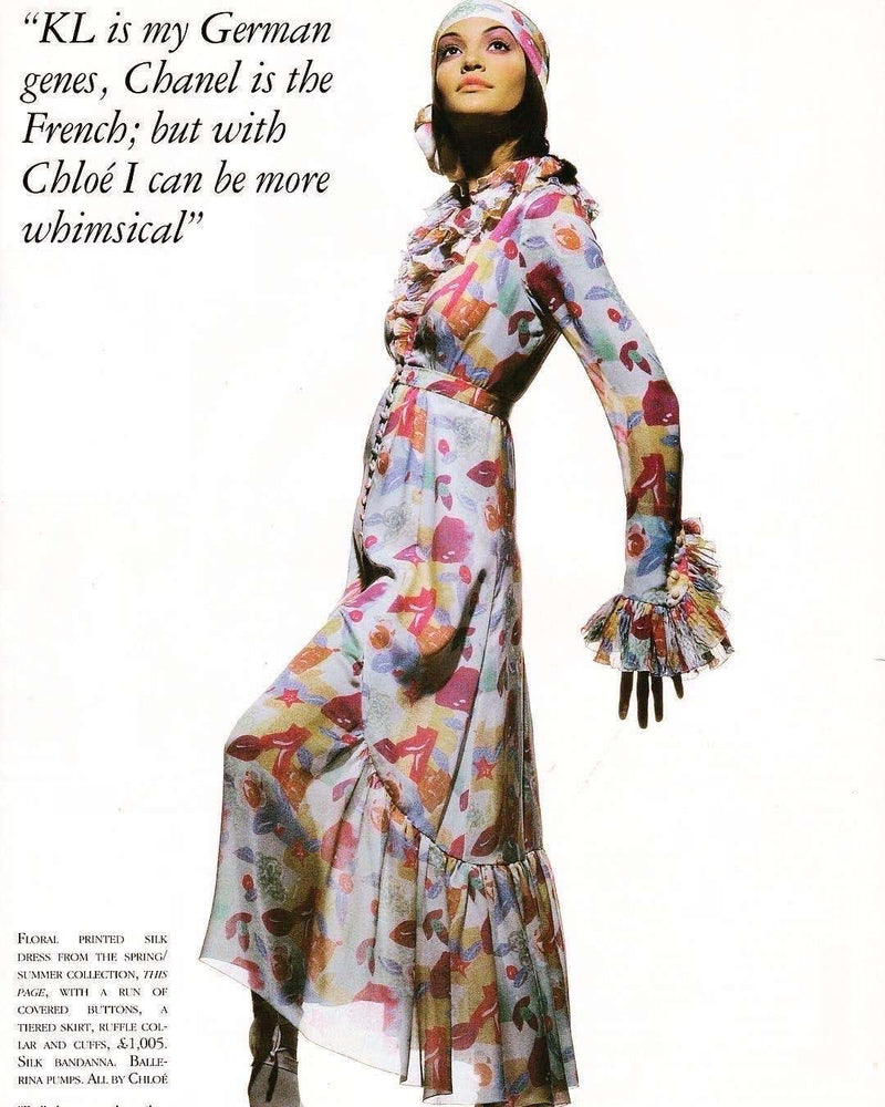 Chloé Karl Lagerfeld Floral Printed Silk Dress Vogue Documented, 1993