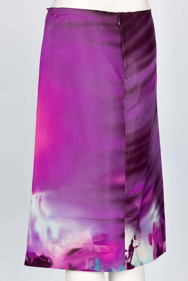 PRADA FALL 2004 PURPLE PINK OMBRE SCENIC PRINT SILK SKIRT