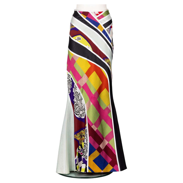 VINTAGE CHRIsTIAN  LACROIX MULTICOLORED PRINT SILK MAXI SKIRT