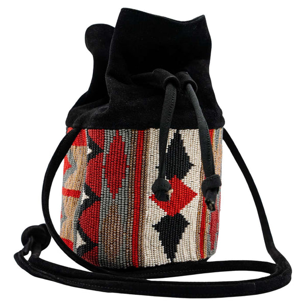 Susan Bennis Warren Edwards Beaded Suede Mini Bucket Bag