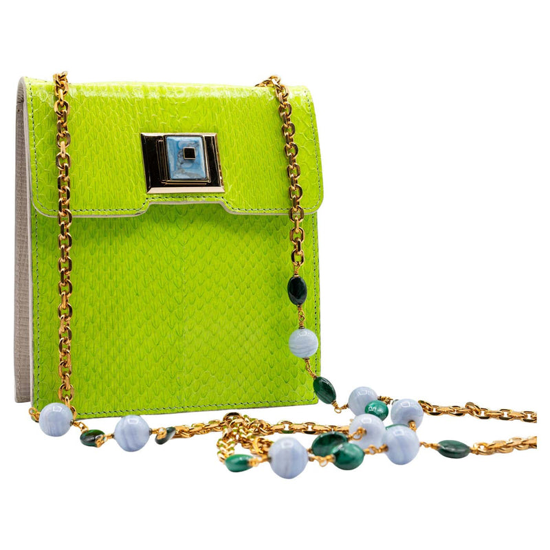 Andrew GN Green Snakeskin Pocket Bag Semi-Precious Stones