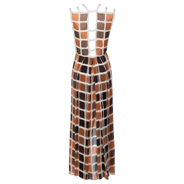 James Galanos Couture Chiffon Dress with Sequin Lattice Straps, 1980s