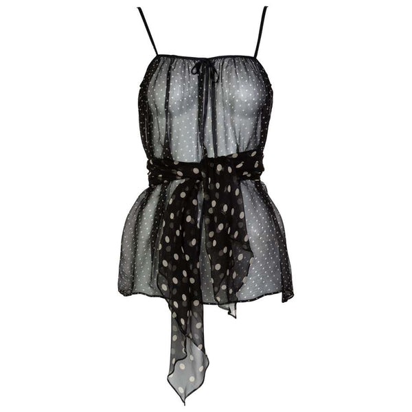 Yves Saint Laurent Black Chiffon Polka Dot Camisole Top YSL, 1980s