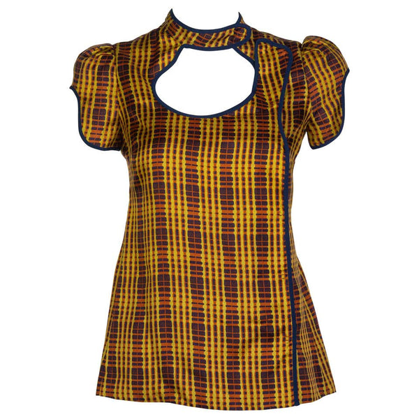 Prada Fairy Collection Silk Cut Out Yellow Plaid Blouse Spring 2008