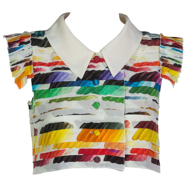 Chanel Pleated Rainbow Cropped Blouse Top Runway Spring 2014