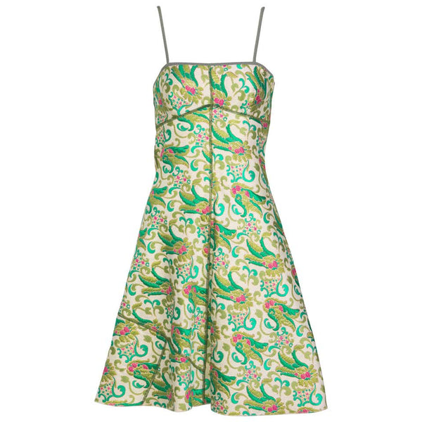 Prada Green Brocade A-Line Sleeveless Dress Spring 2003