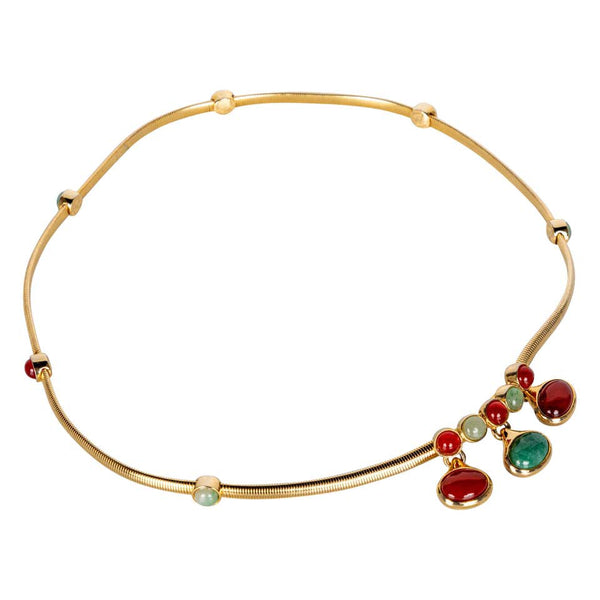 Judith Leiber Gold Snake Chain Jade & Carnelian Belt