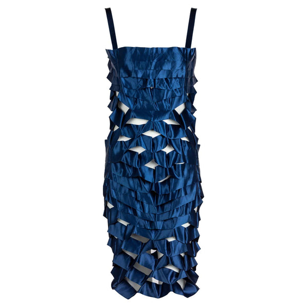 Vintage Issey Miyake Sapphire Blue Satin Ribbon Cage Dress, 1990s