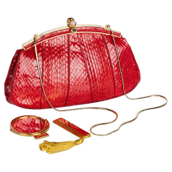 Vintage Judith Leiber Red Snake Skin Clutch Bag