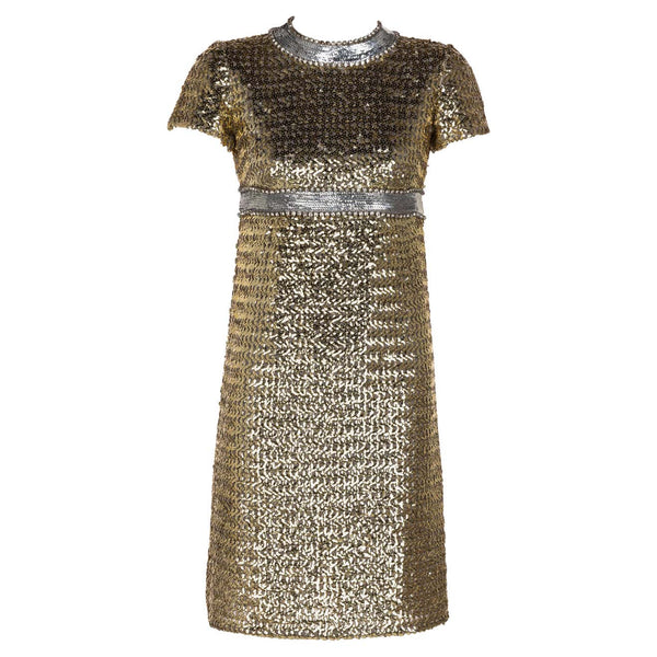 1960s Gold & Silver Sequin Rhinestone Dress Possibly Pierre Cardin