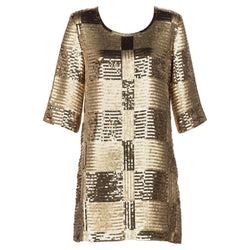 Unsigned Gold Sequin Tunic Mini Dress 1960s Style