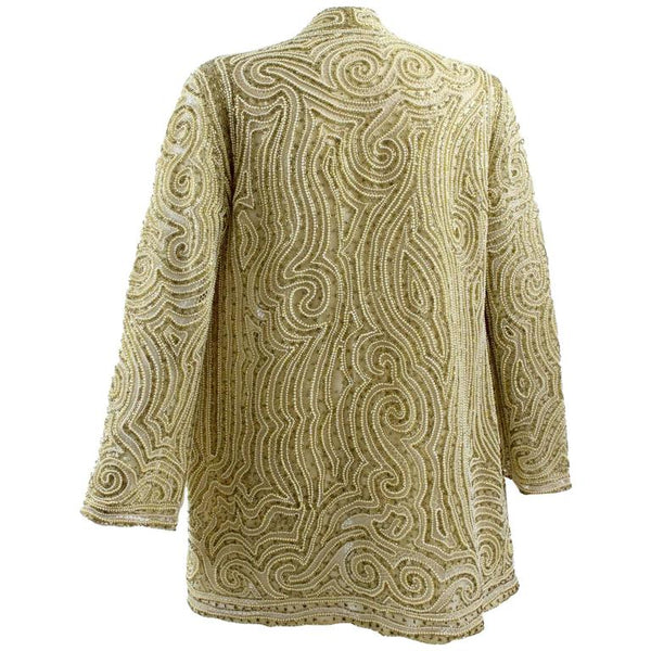 1970s Halston Hand Embroidered Beads & Golden Pearl Silk Organza Jacket