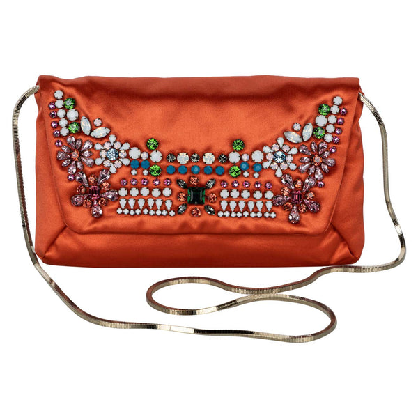 Lanvin Alber Elbaz Orange Satin Jewel Embellished Shoulder Bag/ Clutch