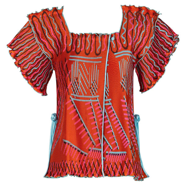 Zandra Rhodes Red Orange Hand Painted Pleated Jacket Top 1970s