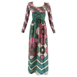 1970s Lanvin Metallic Print Maxi Dress