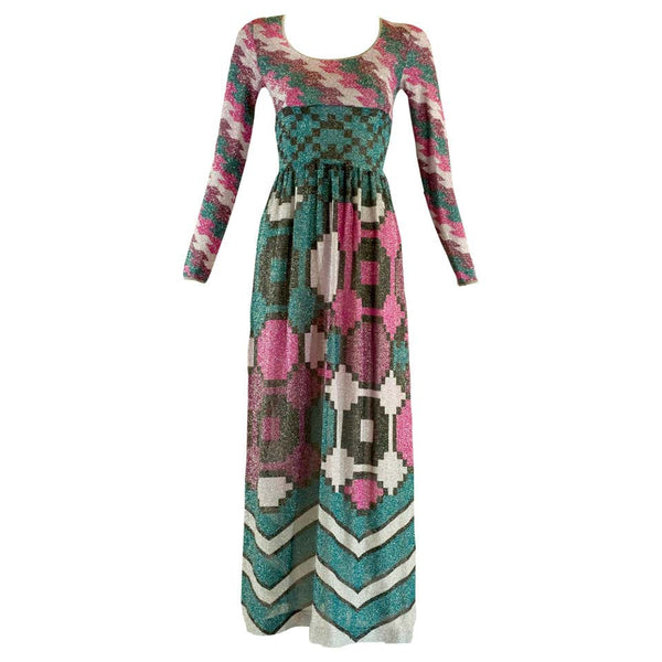 1970s Lanvin Metallic Print Maxi Dress