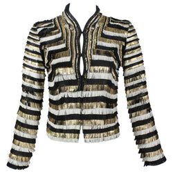 Gucci Spring 2012 Runway Black White Gold Fringe Leather Jacket