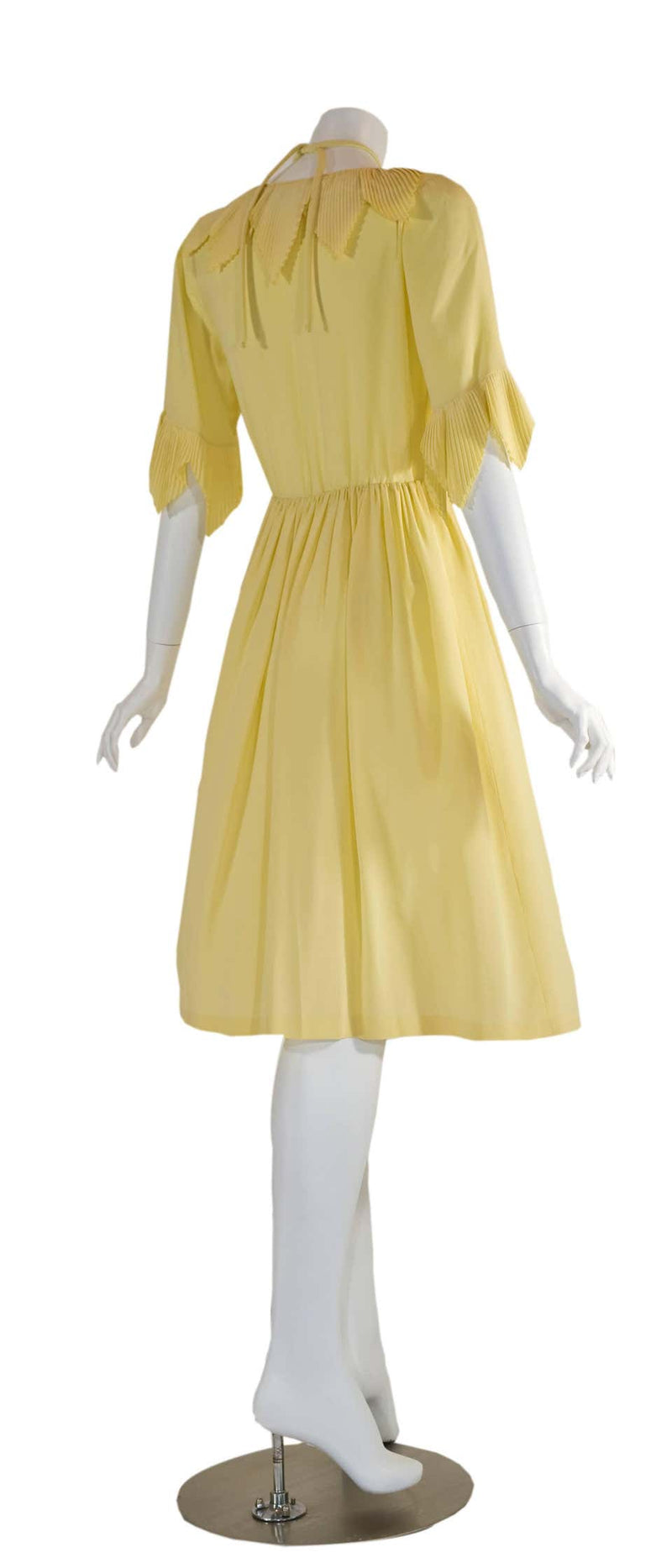 Karl Lagerfeld for Chloé Soft Yellow Silk Accordion Pleat Collar Dress, 1970s