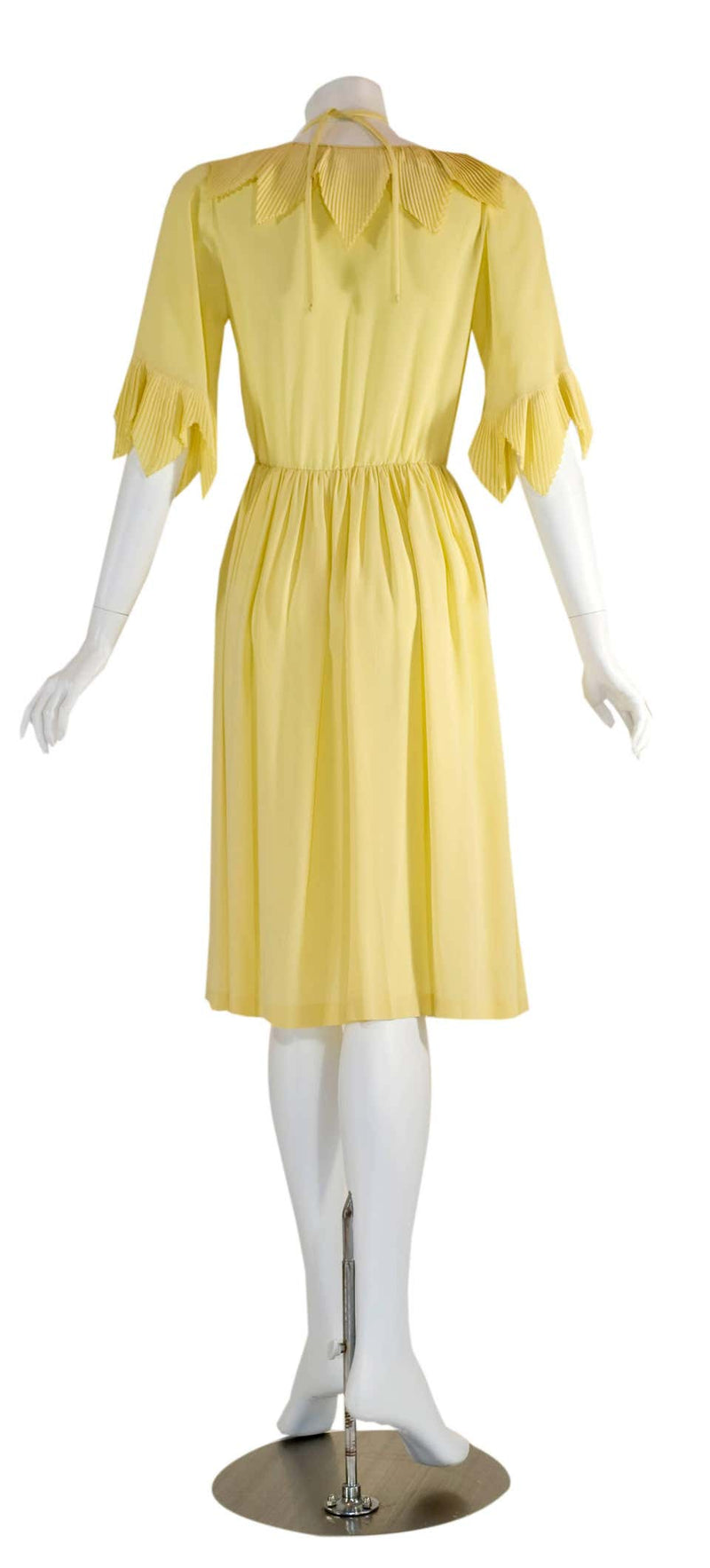 Karl Lagerfeld for Chloé Soft Yellow Silk Accordion Pleat Collar Dress, 1970s