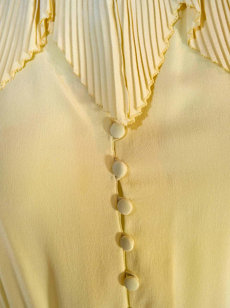 Karl Lagerfeld for Chloé Soft Yellow Silk Accordion Pleat Collar Dress, 1970s