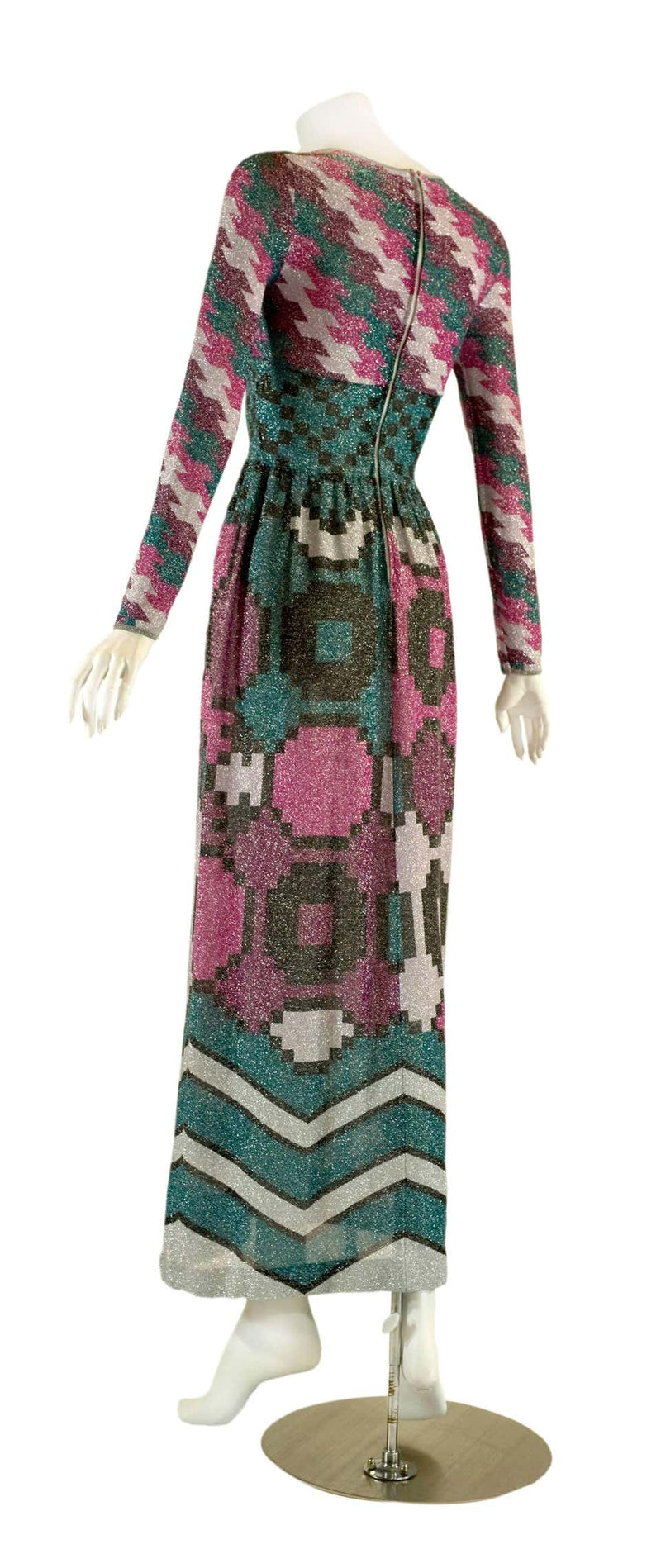 1970s Lanvin Metallic Print Maxi Dress