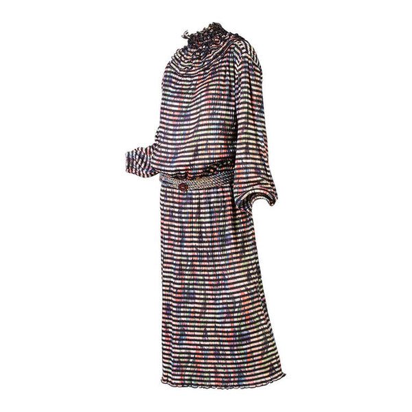 1980s Missoni Multicolored Dress with Matching Ruffle Collar and Belt