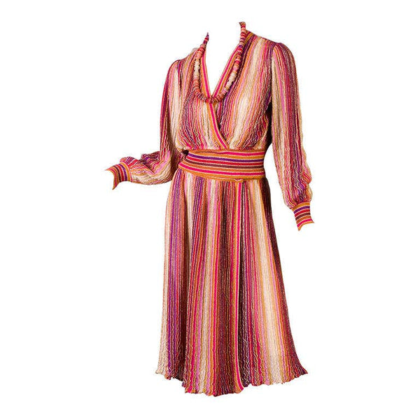 1970s Missoni Vintage Colorful Metallic Knit Skirt Set & Necklace