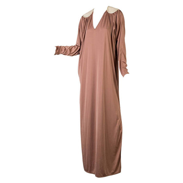 Vintage Bill Tice 1970s Light Brown and Gold Caftan with Side Slit