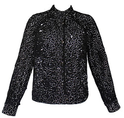 Chanel Laser Cut Camellia Flower Black and White Bomber Jacket