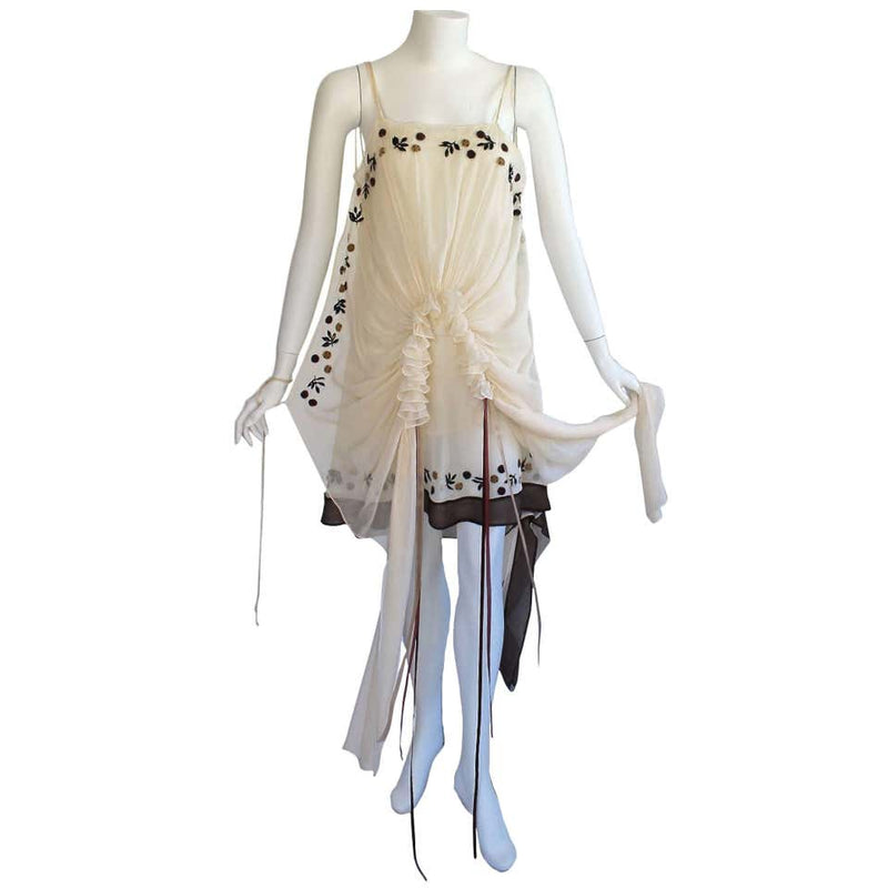 Marni Limited Edition Ivory Silk Floral Applique Ribbon Trim Dress