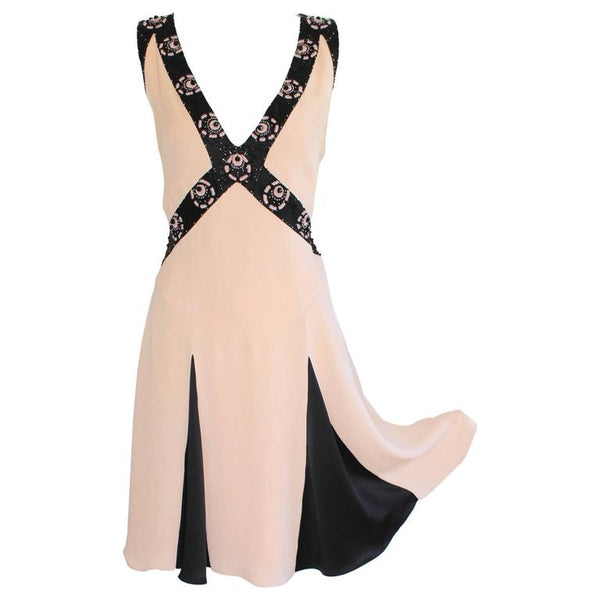 Temperley London Signature Pale Pink and Black Dress Beading and Appliqué